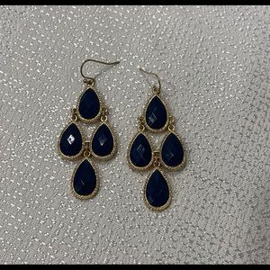 Gold and Blue Gem Dangle Earings